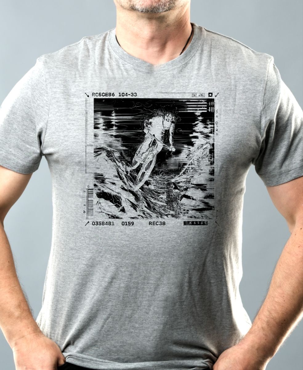 Adrenalinový glitch, cyklista, černý potisk