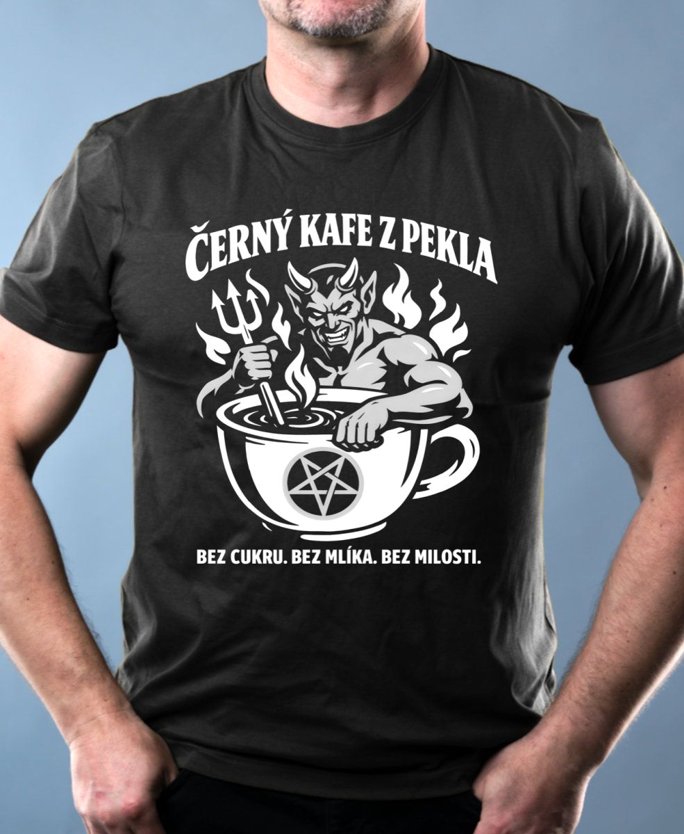 Černý kafe z pekla, bílý potisk Černý kafe z pekla, bílý potisk