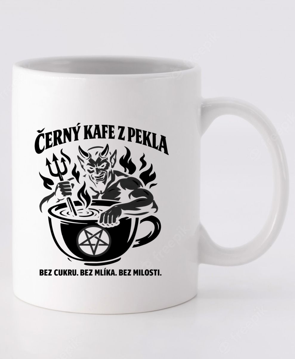 Černý kafe z pekla, černý potisk