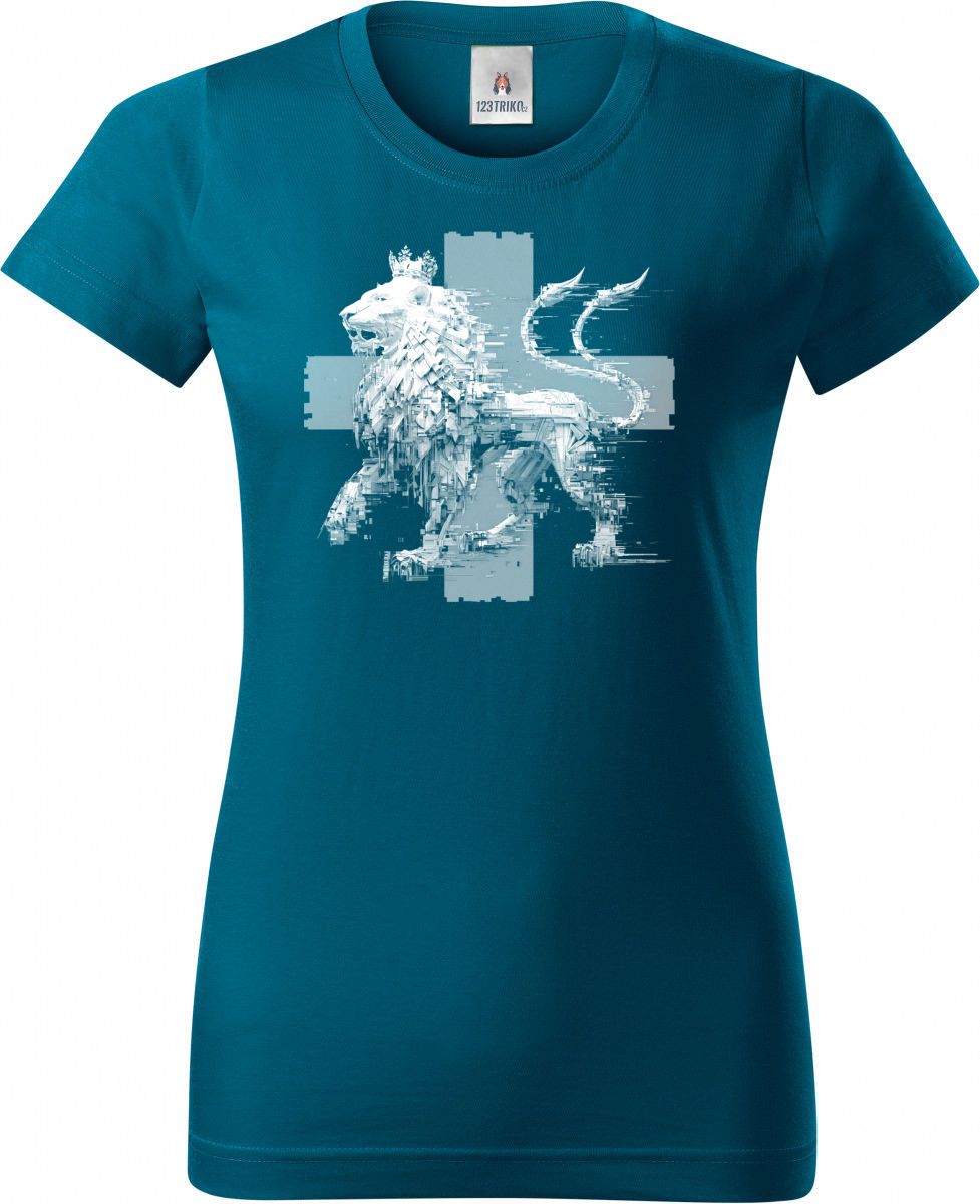 Český glitch lev, bílý tisk Český glitch lev, bílý tisk