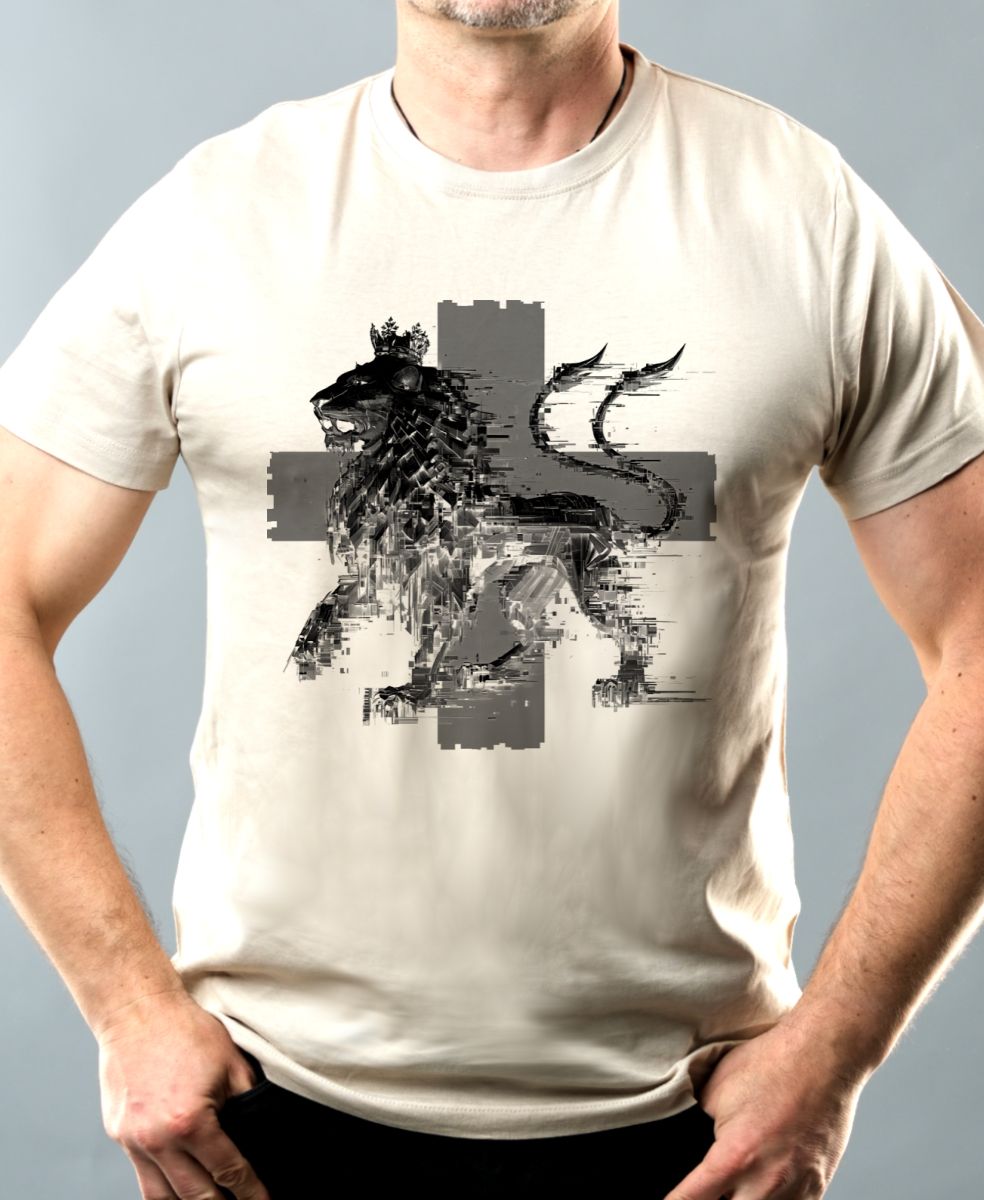 Český glitch lev, černý tisk