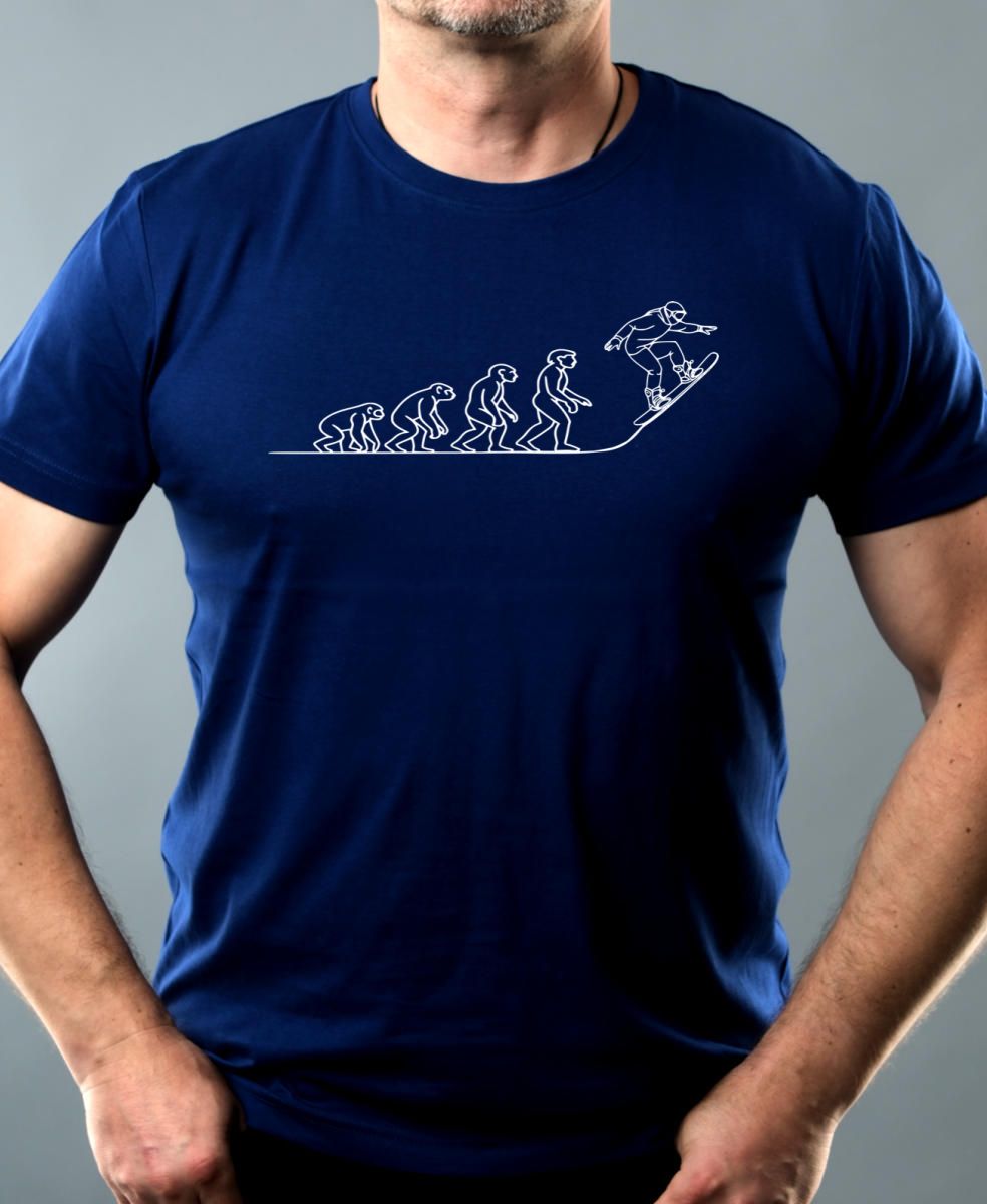 Evoluce snowboard, bílý tisk