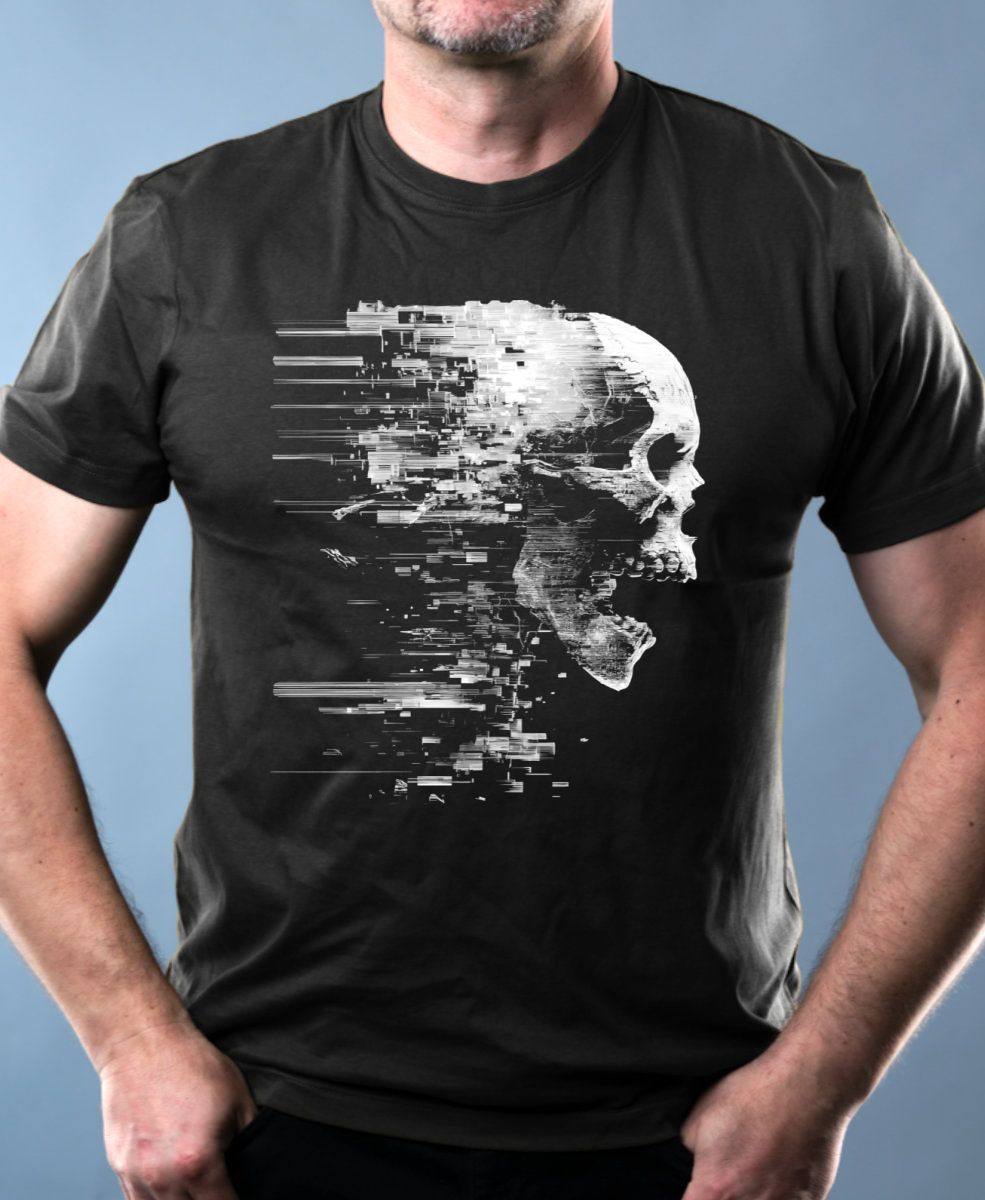 Glitch lebka, bílý tisk