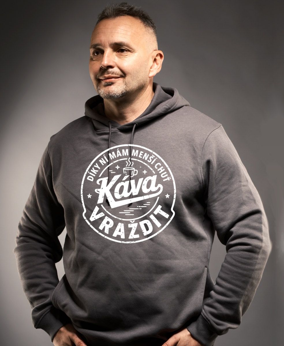 Káva, díky ní mám menší chuť vraždit. V1, bílý potisk