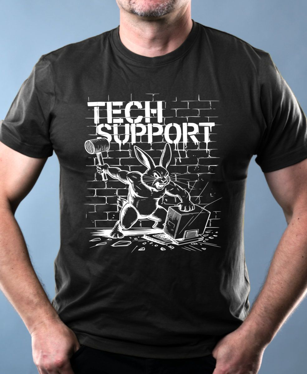 Králík technické podpory, bílý tisk Králík technické podpory, bílý tisk