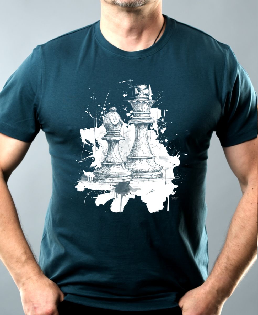 Královská hra, šachy, bílý potisk