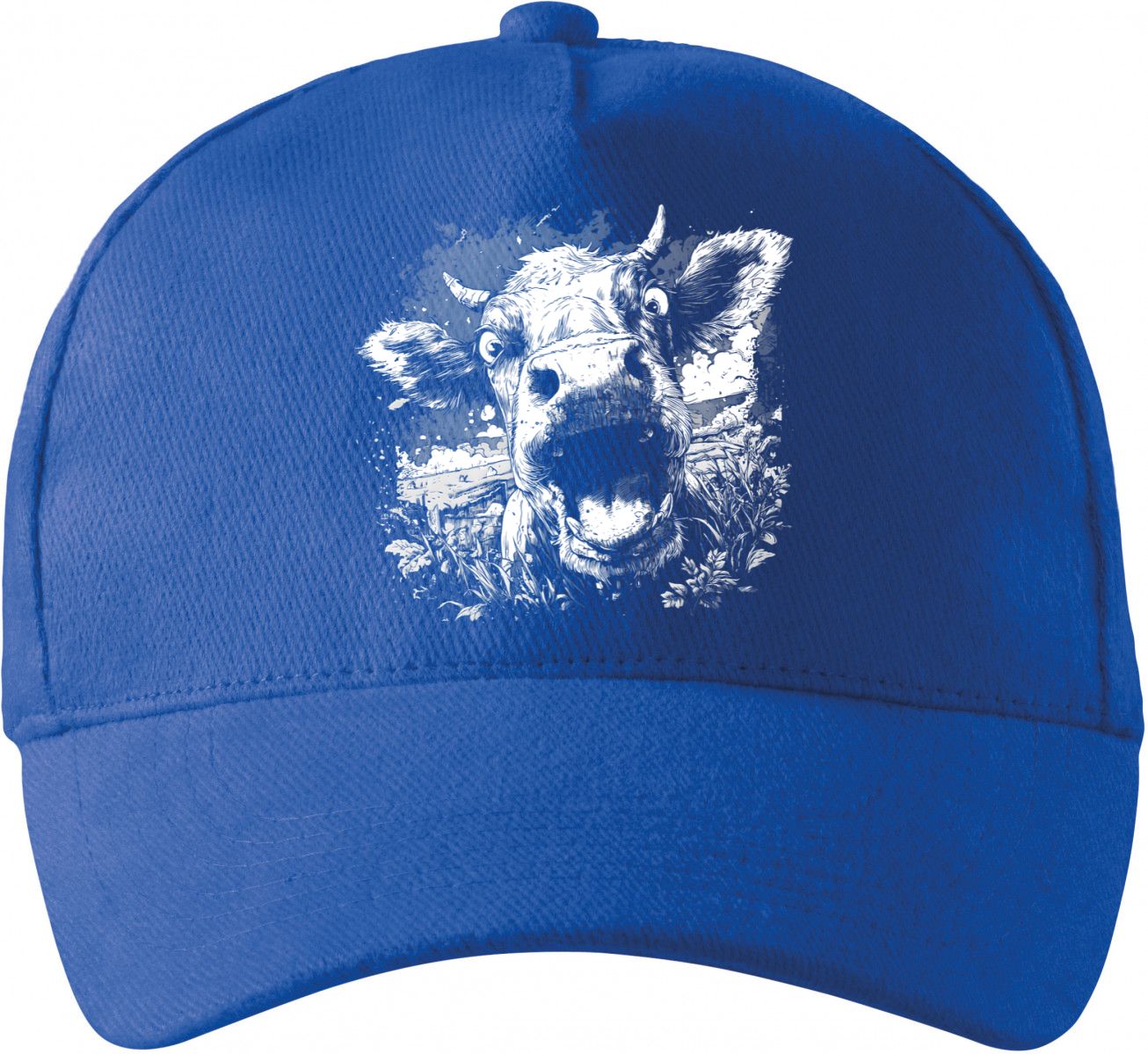 Kráva z pole, bílý potisk