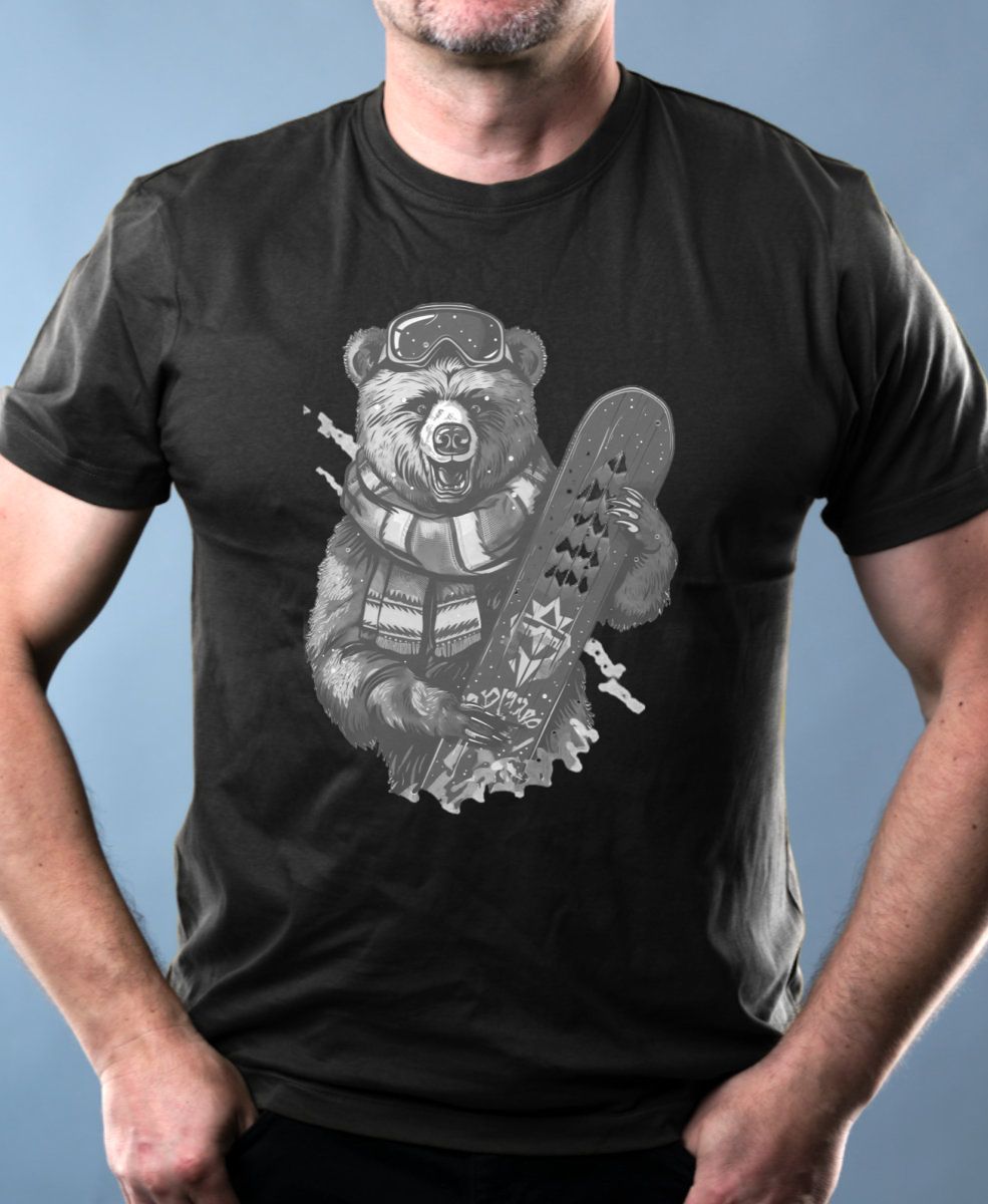 Medvěd snowboardista,bílý potisk