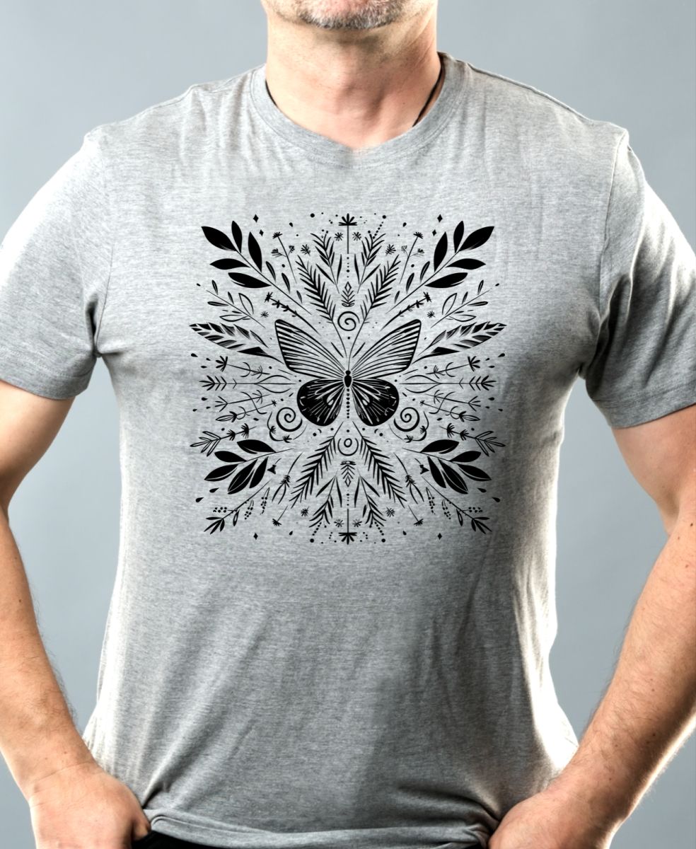 Motýlí mandala, černý potisk