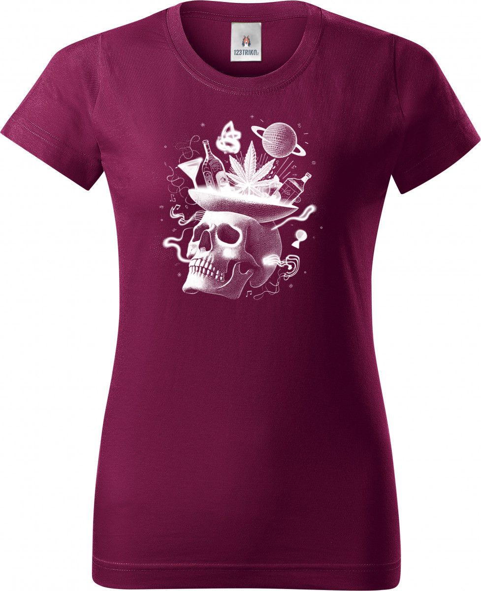 Párty v hlavě, lebka, bílý potisk