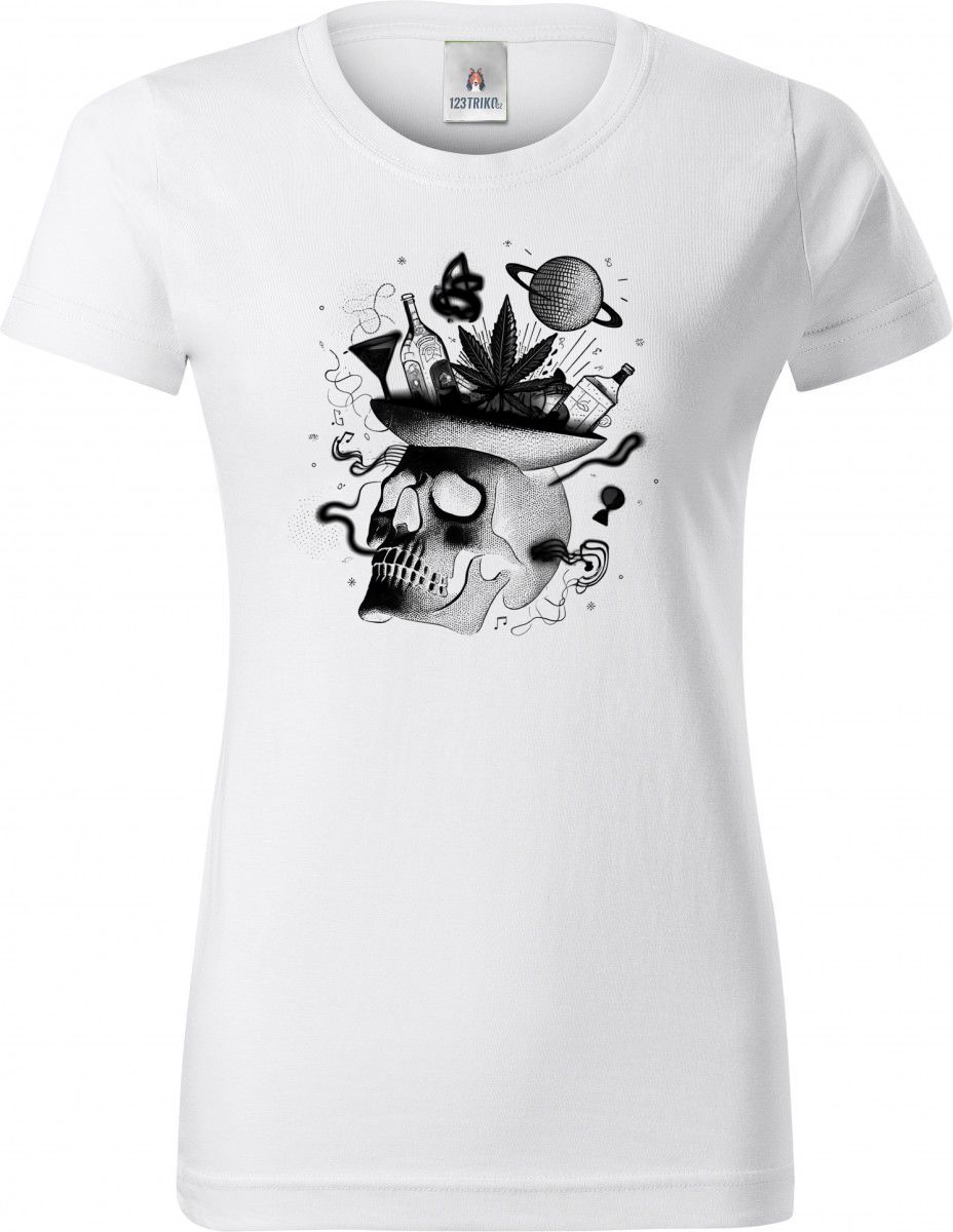 Párty v hlavě, lebka, černý tisk