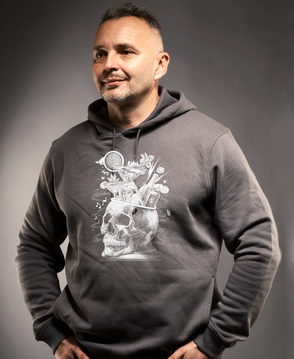 Párty v hlavě, lebka, V3, bílý potisk