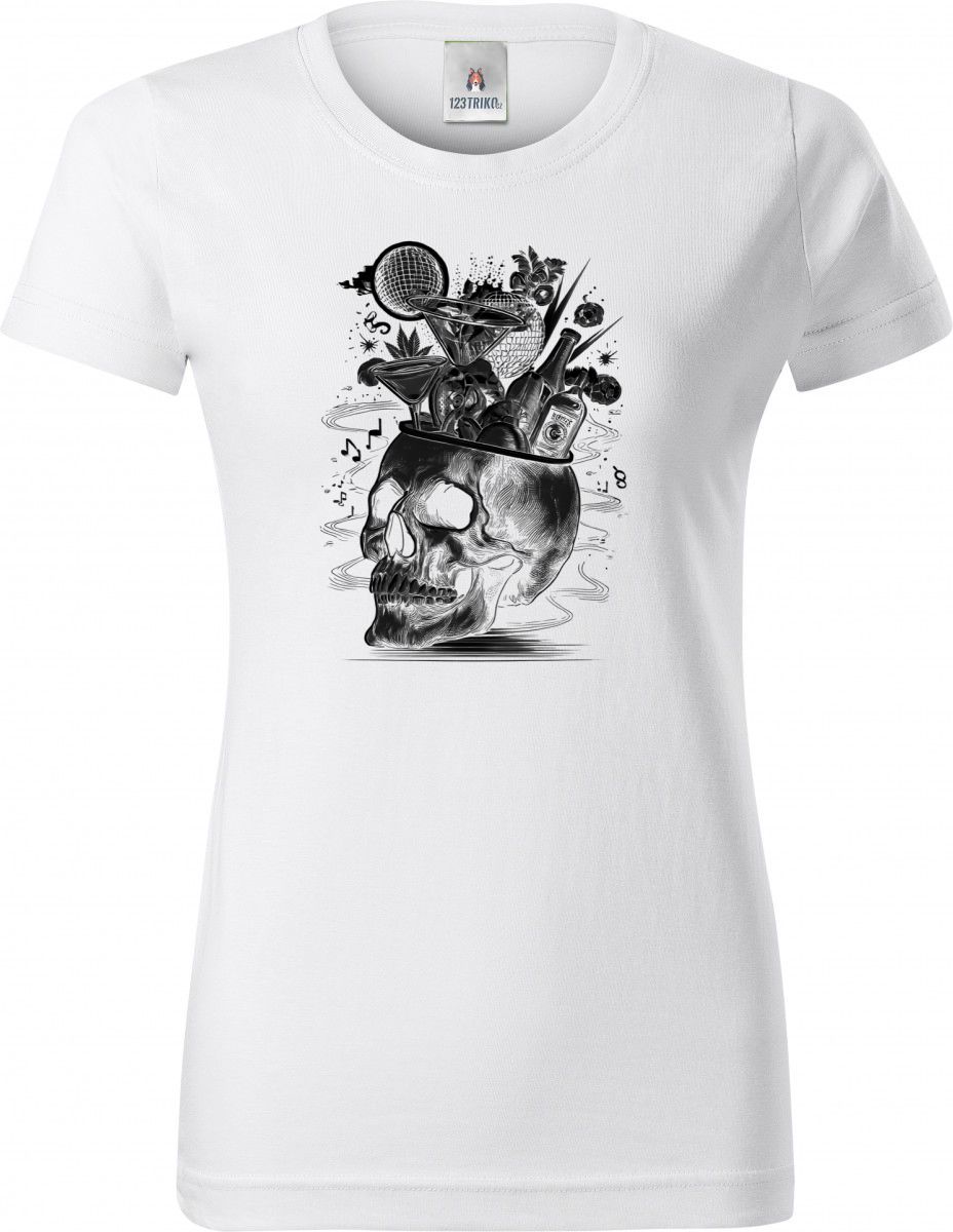 Párty v hlavě, lebka, V3, černý tisk