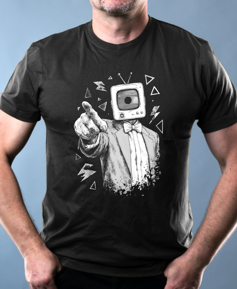 Retro TV man, bílý tisk