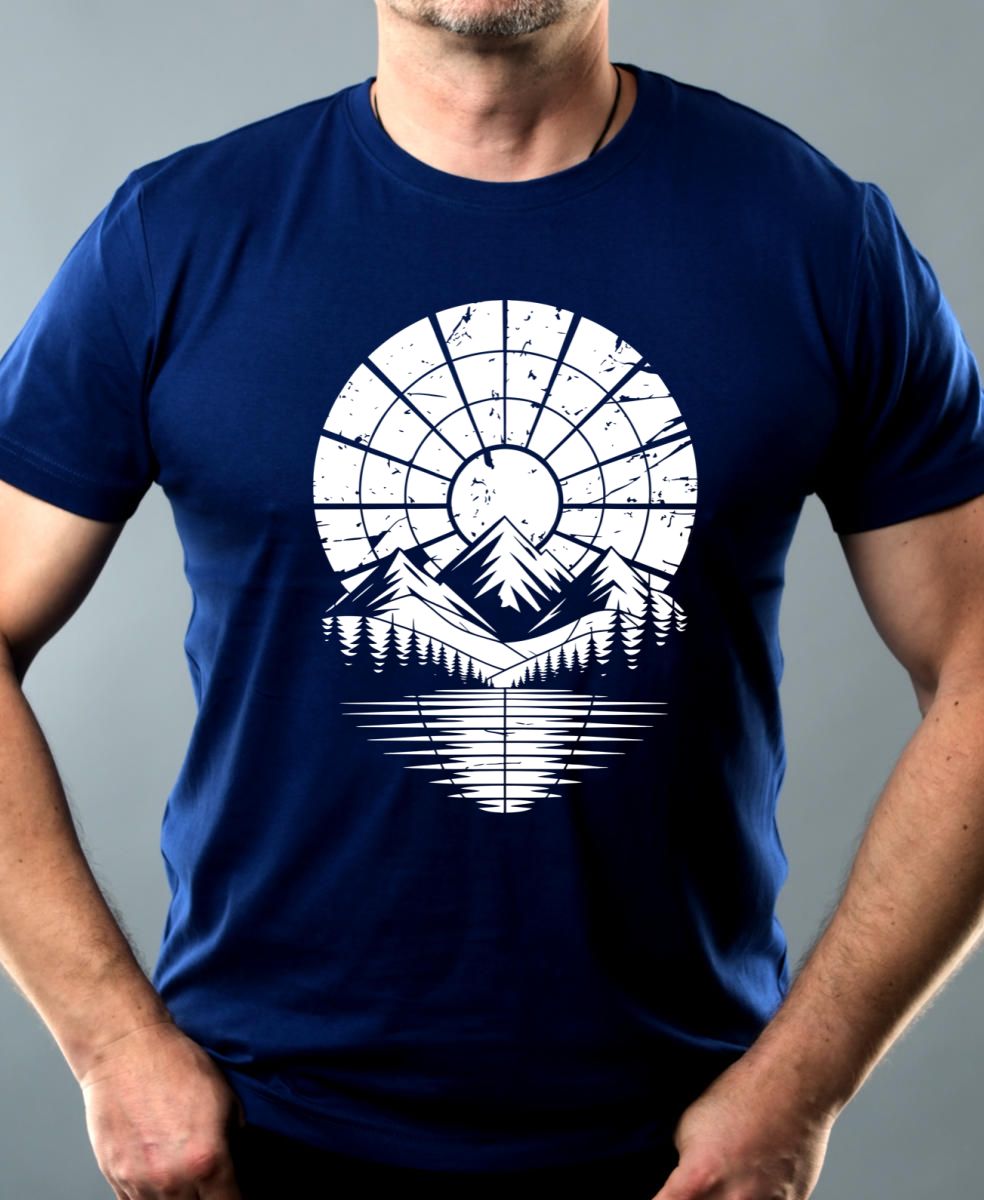 Retro výhled na hory, bílý potisk Retro výhled na hory, bílý potisk