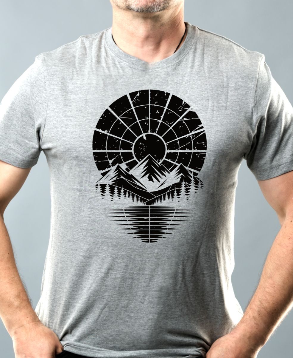 Retro výhled na hory, černý potisk Retro výhled na hory, černý potisk