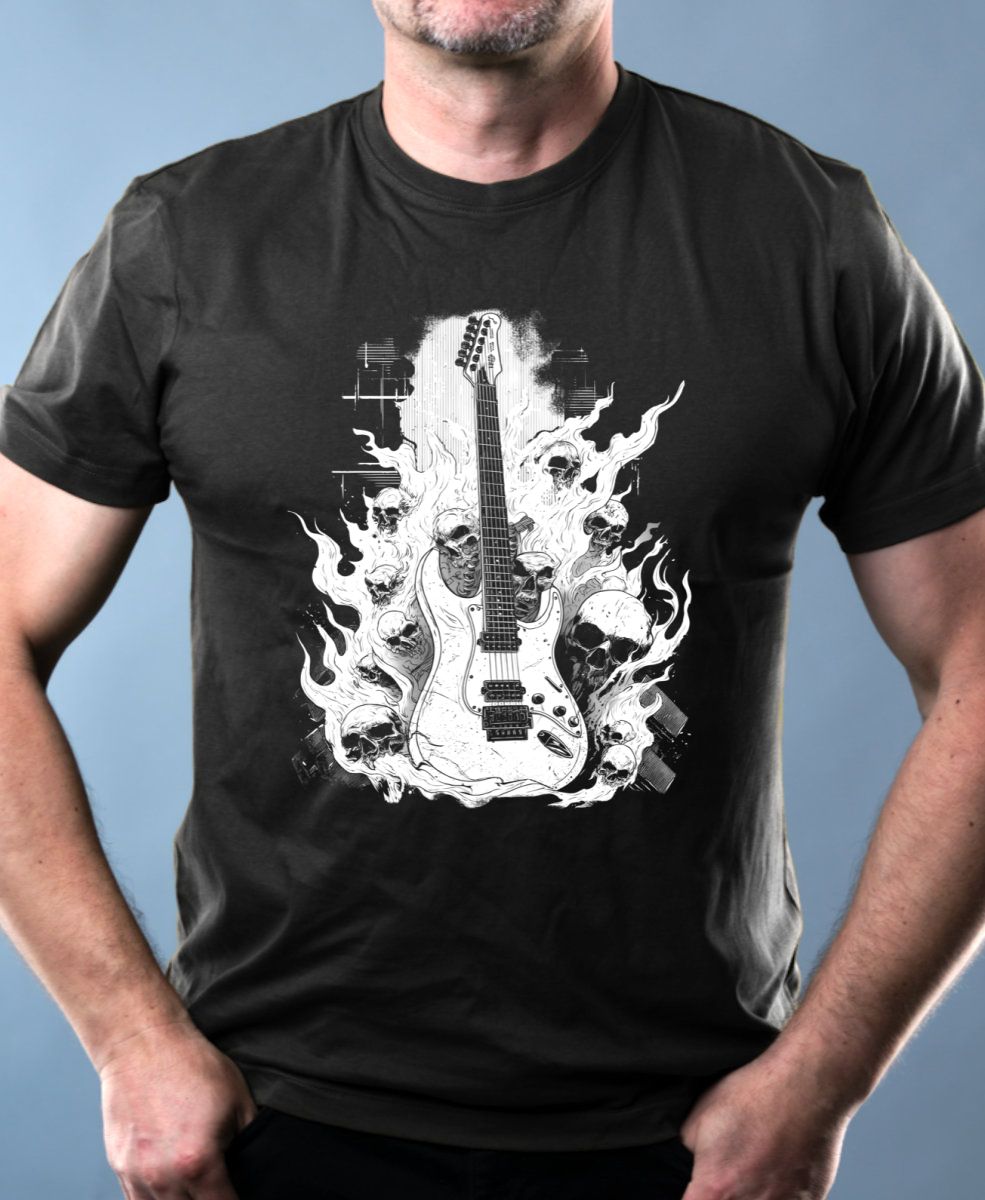Rocková kytara pekla, bílý potisk