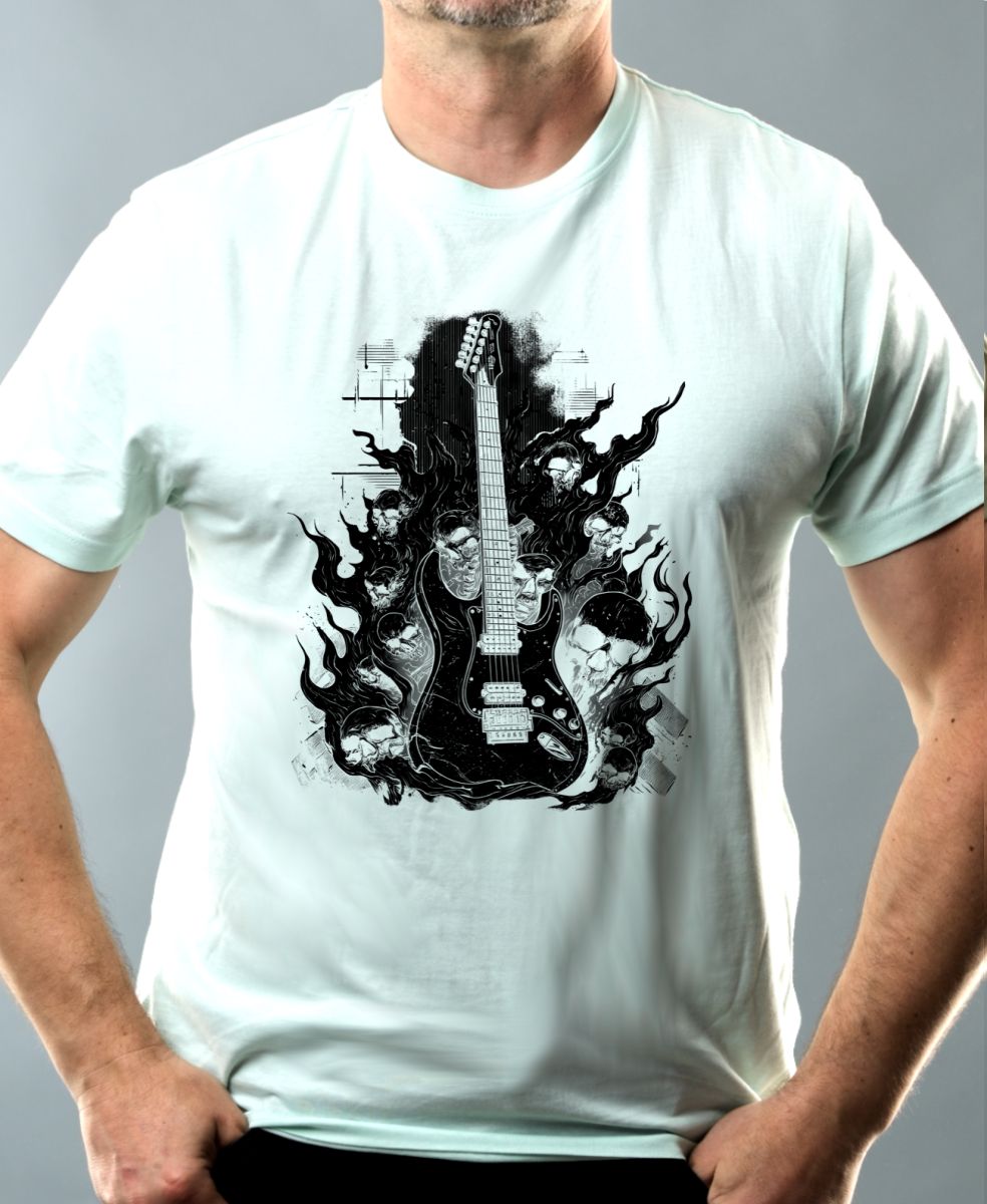 Rocková kytara pekla, černý tisk