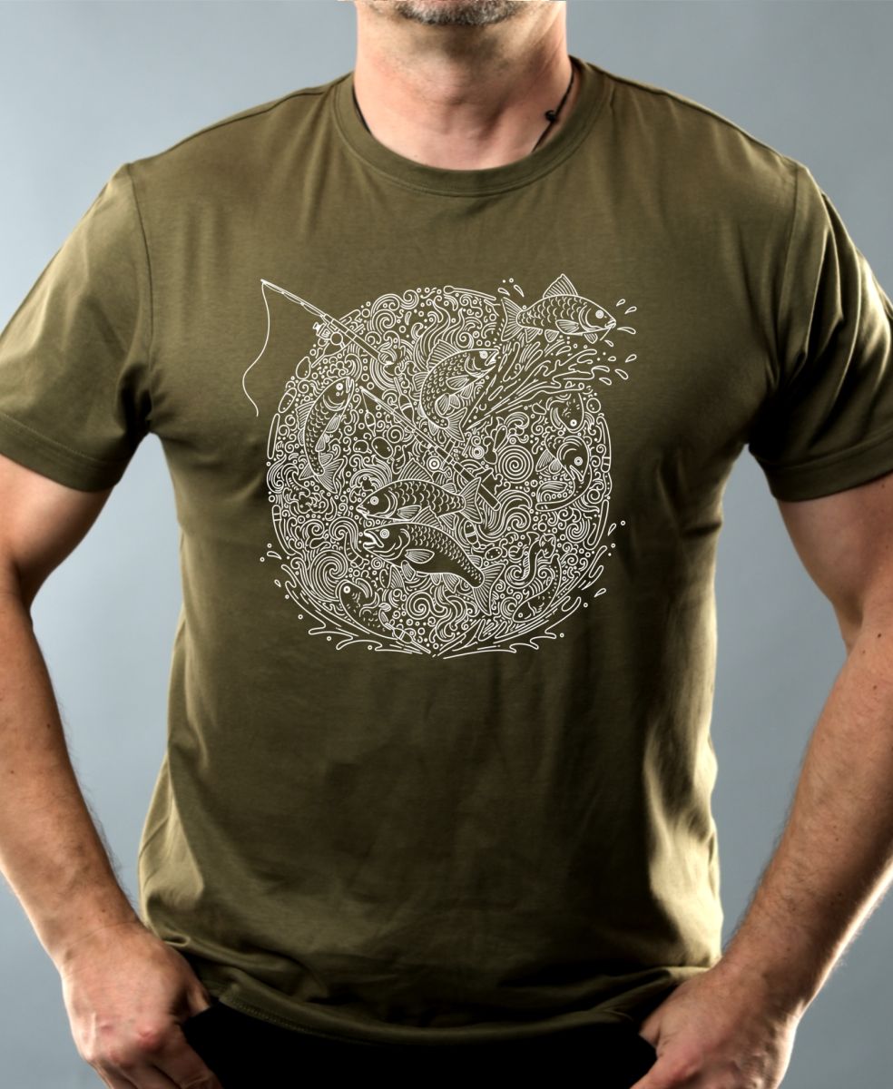 Rybářská mandala, bílý potisk