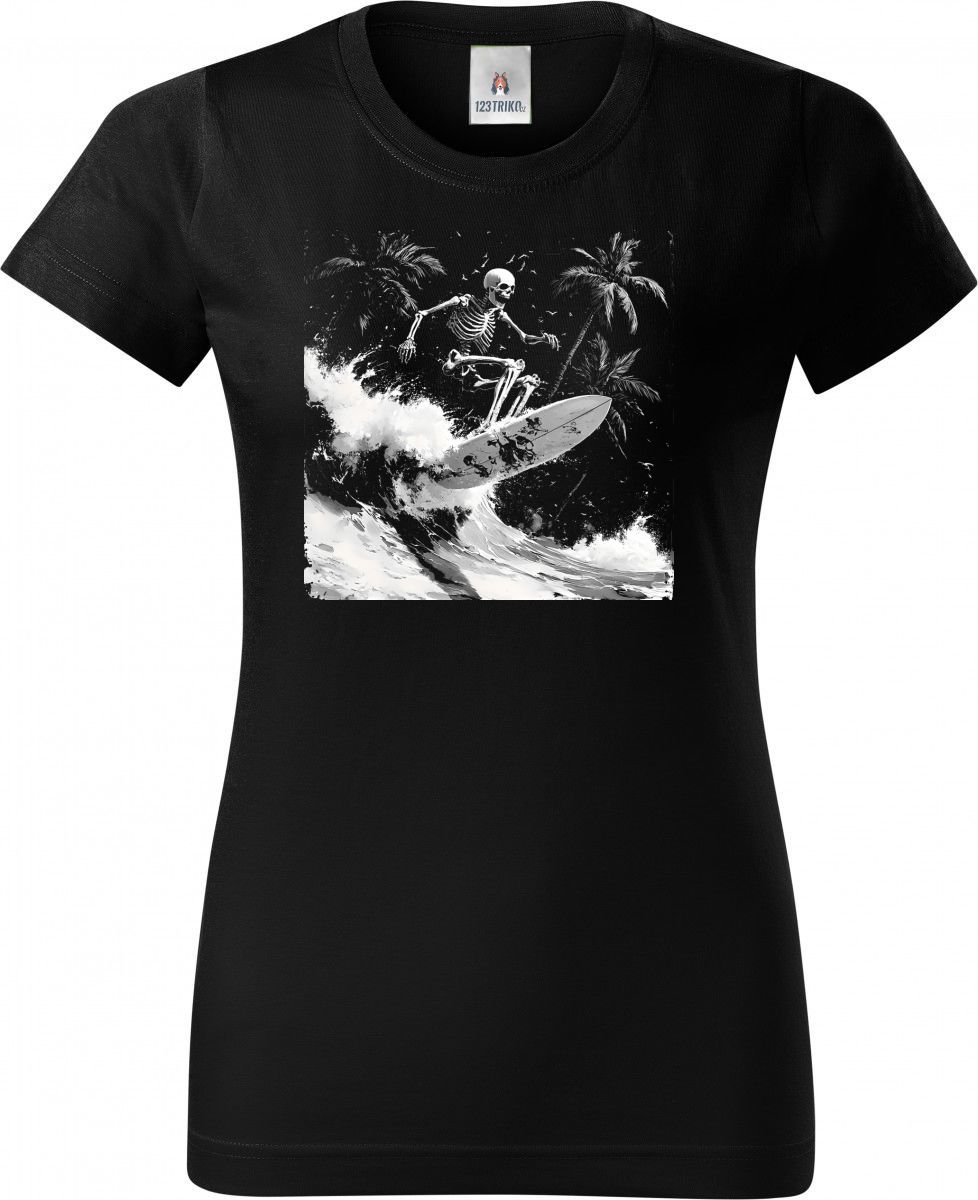 Skeleton na surfu, bílý potisk