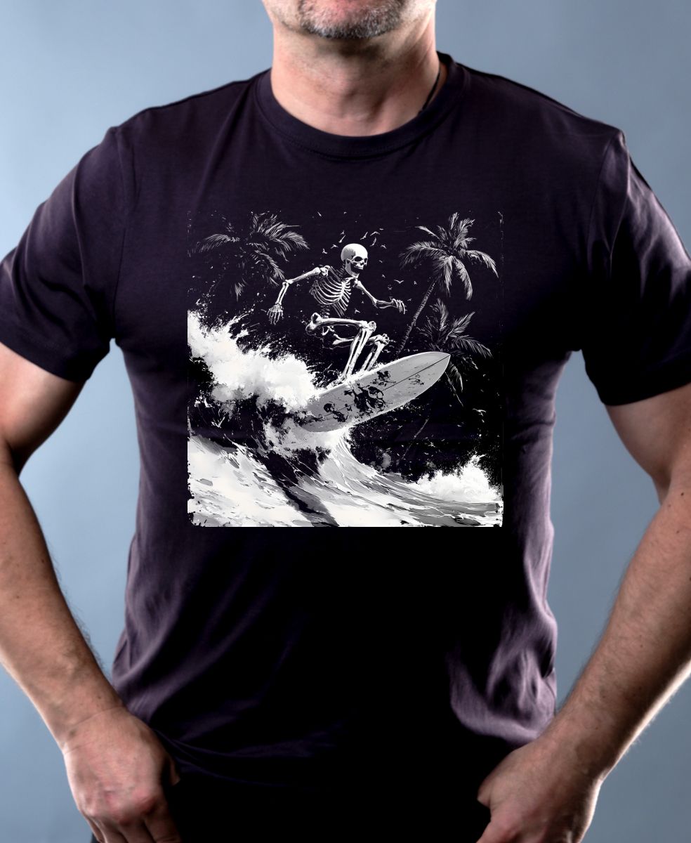 Skeleton na surfu, bílý potisk
