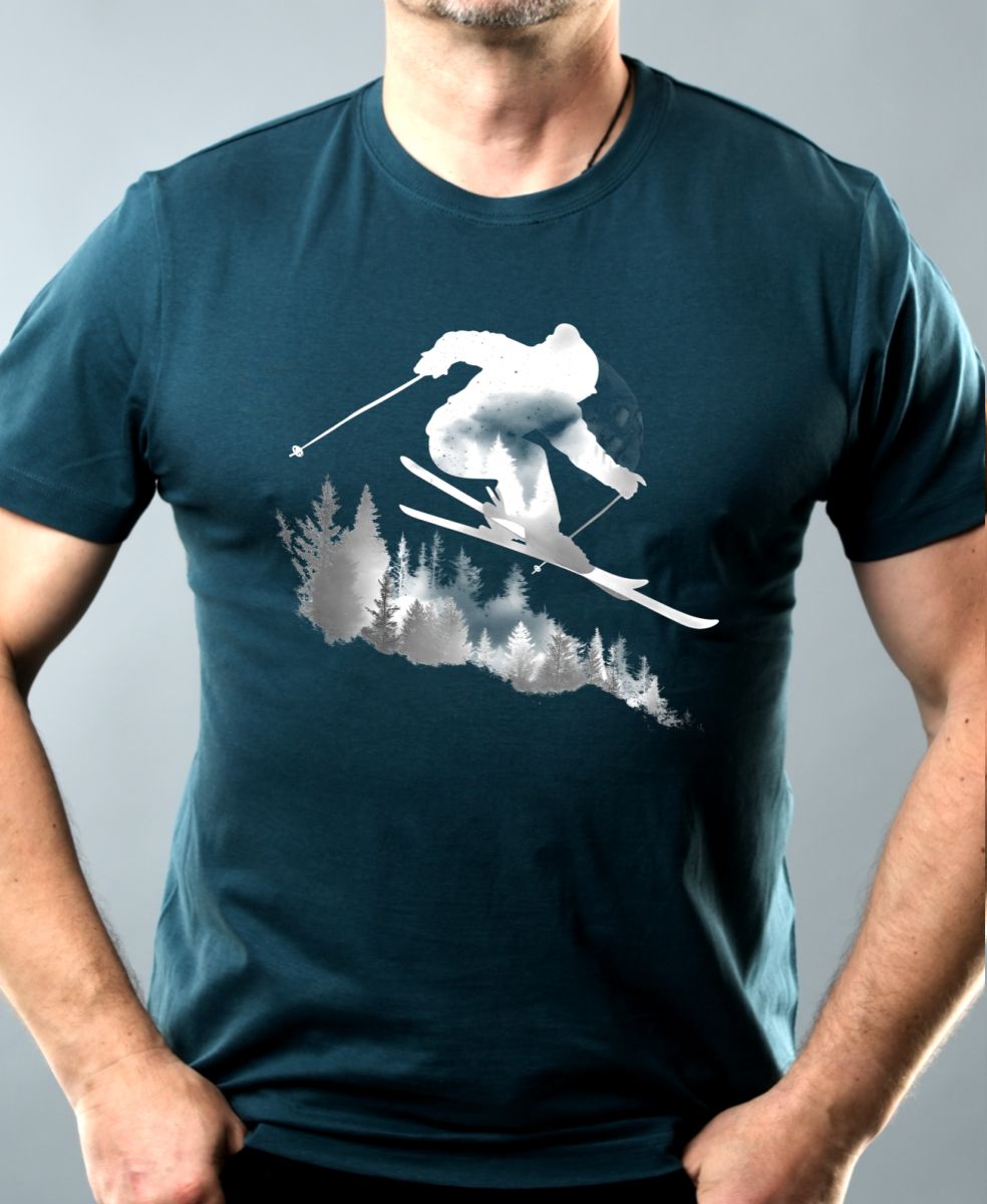 Skier v lese, bílý potisk