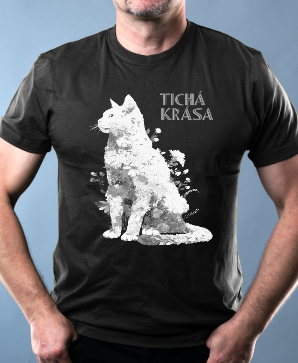 Tichá krása, kočka, bílý potisk