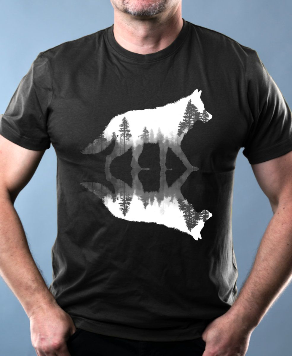 Vlk, lesní odraz, bílý potisk