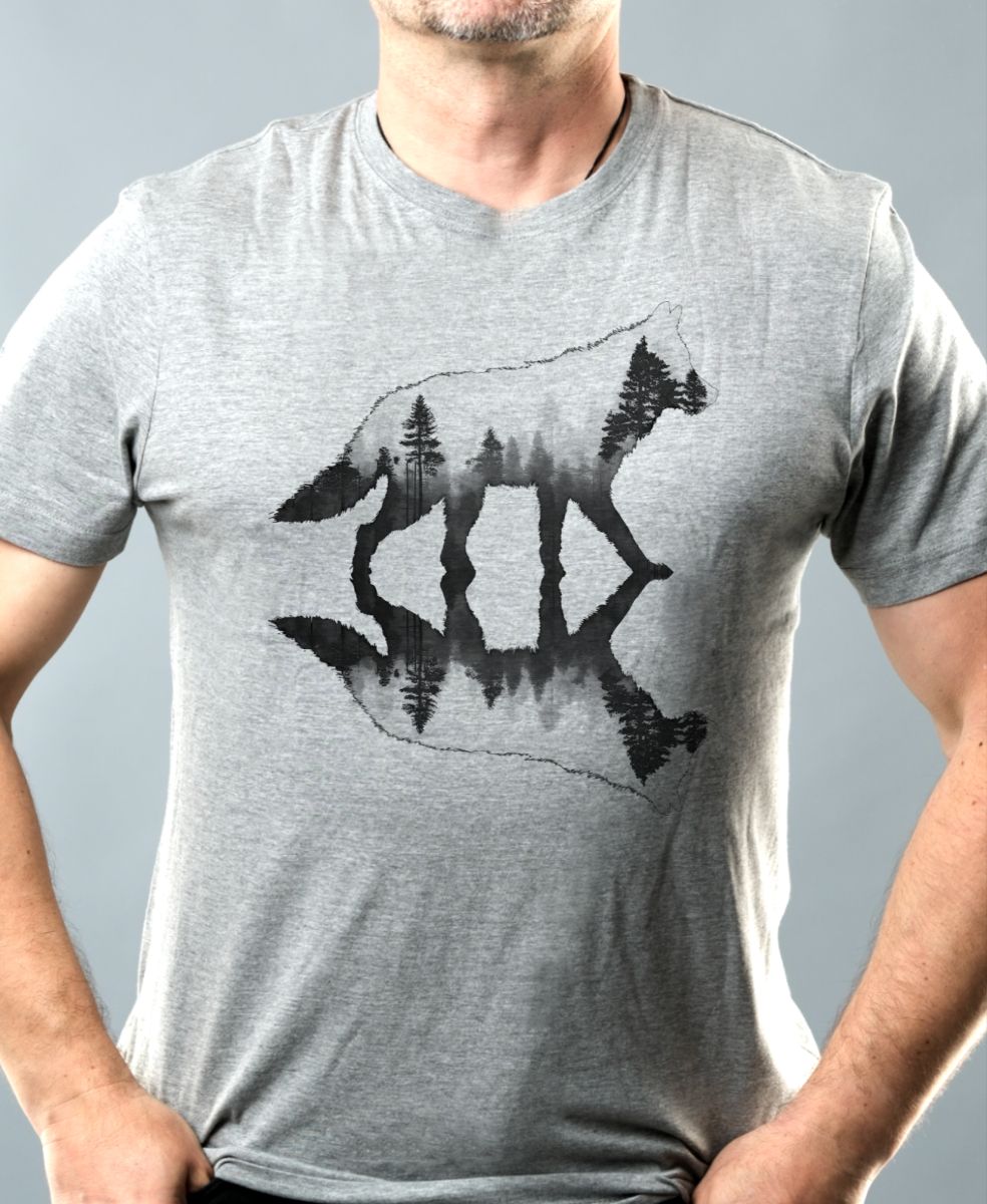 Vlk, lesní odraz, černý potisk