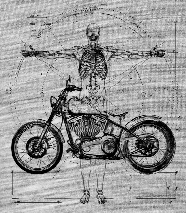 Vitruviánský motorkář, černý tisk Vitruviánský motorkář, černý tisk - Obrázek 2