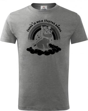 Černá je moje šťastná barva, jednorožec, černý potisk