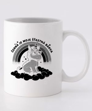 Černá je moje šťastná barva, jednorožec, černý potisk