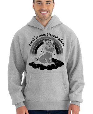 Černá je moje šťastná barva, jednorožec, černý potisk