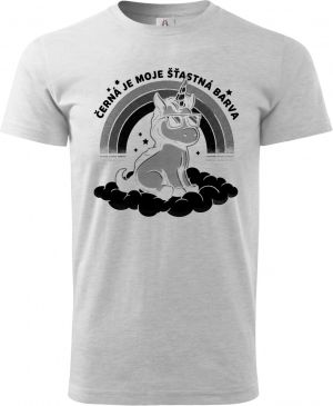 Černá je moje šťastná barva, jednorožec, černý potisk