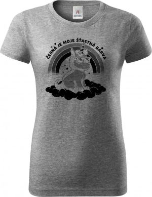 Černá je moje šťastná barva, jednorožec, černý potisk