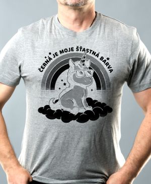 Černá je moje šťastná barva, jednorožec, černý potisk