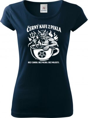 Černý kafe z pekla, bílý potisk