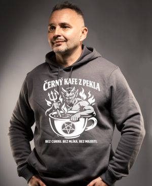 Černý kafe z pekla, bílý potisk