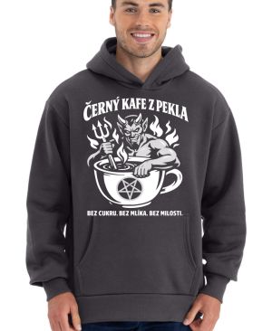 Černý kafe z pekla, bílý potisk