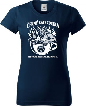 Černý kafe z pekla, bílý potisk