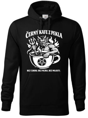 Černý kafe z pekla, bílý potisk