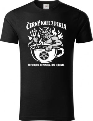 Černý kafe z pekla, bílý potisk