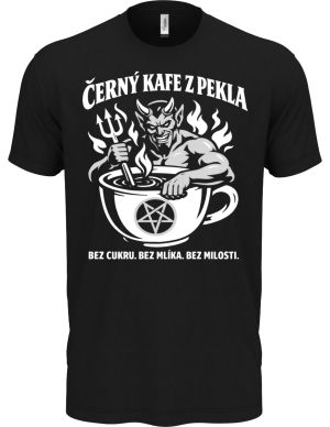 Černý kafe z pekla, bílý potisk