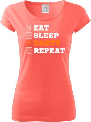 Eat, sleep, darts, repeat. Bílý a oranžový tisk
