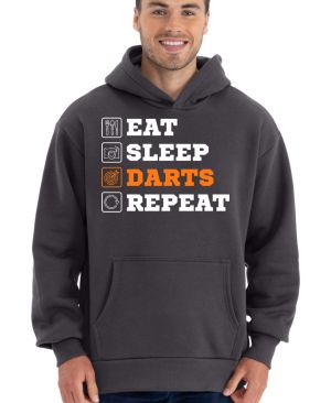Eat, sleep, darts, repeat. Bílý a oranžový tisk