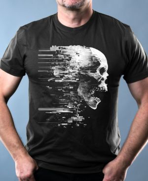 Glitch lebka, bílý tisk