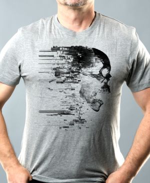 Glitch lebka, černý tisk