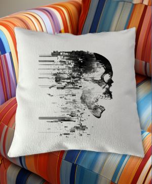 Glitch lebka, černý tisk