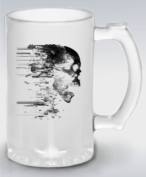 Glitch lebka, černý tisk