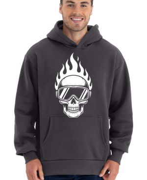 Hořící lebka lyžaře,bílý potisk